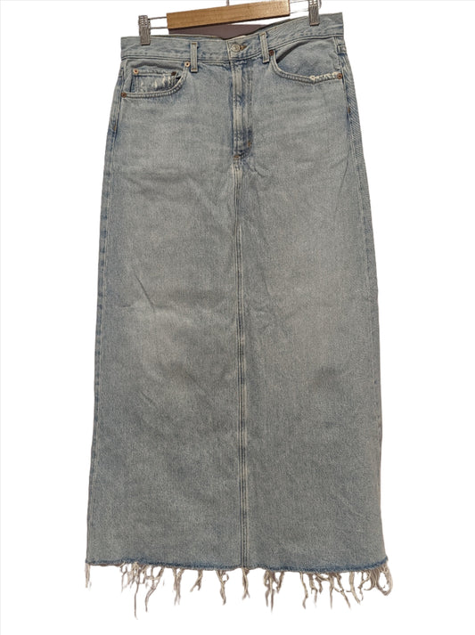 Hilla Frayed Organic Denim Maxi Skirt